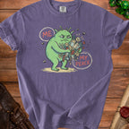 Green alien holding a bouquet of flowers with text ME and MY PEACE.