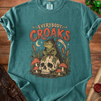T-shirt with "Everybody Croaks" text, a grim reaper frog on a skull.