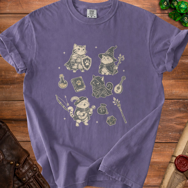 Dungeon Cats Purr-fect Party T-Shirt in Grape