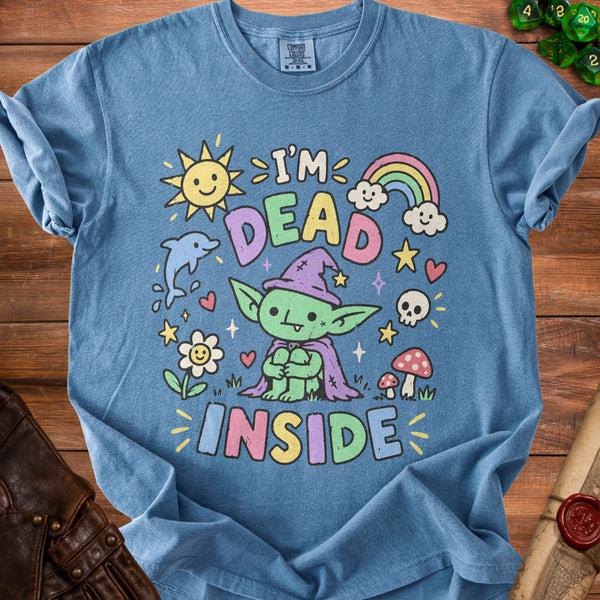 Dead Inside Cute Outside T-Shirt in Blue Jean