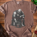 Brown t-shirt with knight tending a dying plant and text "I TRIED TO KEEP IT ALIVE"