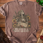 Grim reaper with sword and map reads "Death is a side quest".