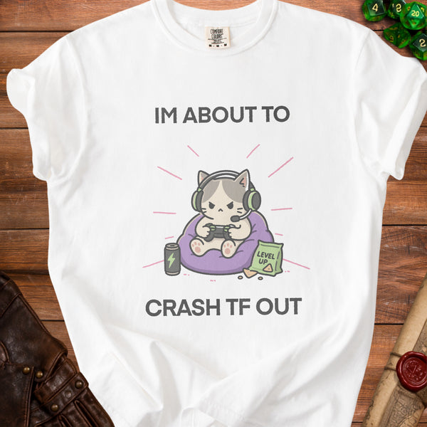 Gamer Cat Blissful Exhaustion T-Shirt in White
