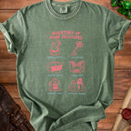 Green t-shirt with "Inventory of Poor Decisions" text and illustrations.