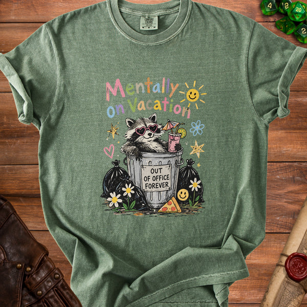 Vacation Raccoon T-shirt in Moss