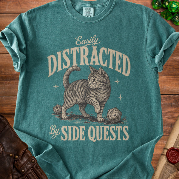 Easily Distracted Cat T-Shirt in Blue Spruce