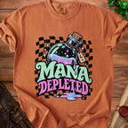 Orange t-shirt with a potion bottle and "Mana Depleted" text.