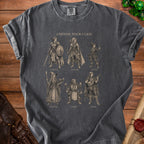 T-shirt with "CHOOSE YOUR CLASS" and six fantasy character illustrations: Fighter, Ranger, Rogue, Wizard, Cleric, Bard.
