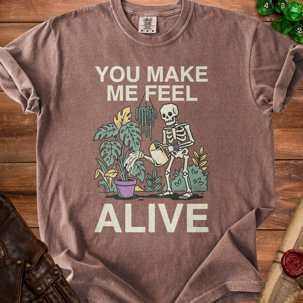 Alive Skeleton Houseplant Vibes T-Shirt in Espresso