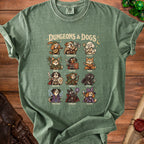 T-shirt featuring Dungeons & Dogs characters in various RPG classes.