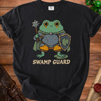 A cartoon frog in armor holds a mace and shield with "SWAMP GUARD" text.