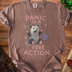 Opossum screaming next to a twenty-sided die, "Panic is a free action".