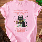 Pink t-shirt with black cat dressed as a bee and text "Be a bee. Mind your business, make your honey, and sting people when necessary."