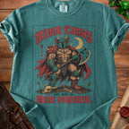 Warrior with axe, skulls, and moon, with text "Minor Curses Only Make Me More Powerful".