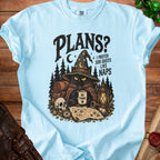 Black cat in wizard hat holding "NO THANKS" mug with "PLANS? I PREFER SIDE QUESTS LIKE NAPS" text.