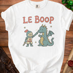 White t-shirt with knight booping dragon and text "LE BOOP".