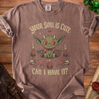 T-shirt with a goblin asking "Your soul is cute, can I have it?".