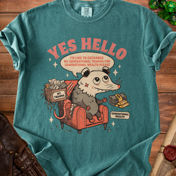 Yes Hello Trauma T-Shirt in Blue Spruce
