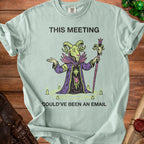 T-shirt with a bored goat wizard saying "This meeting could've been an email."