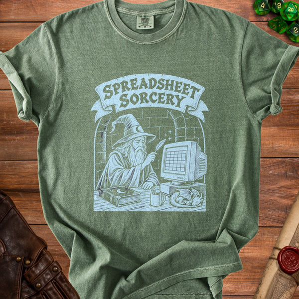 Spreadsheet Sorcery T-shirt in Moss