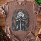Brown t-shirt with knight art and "ONE MORE TRY" text.
