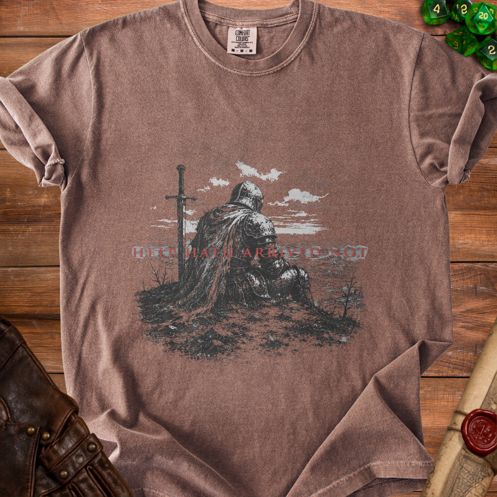 Brown t-shirt with knight and sword graphic. "PET HATHARRIED NOT" text.