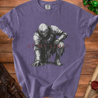 Purple t-shirt with a distressed knight graphic and text "AT MY LIMIT".