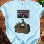 T-shirt with gnome graphic and text "Not Ignoring You, Just Recharging My Social Mana".