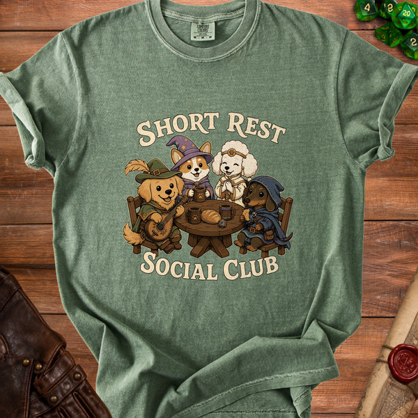 Short Rest Cozy Tavern Vibes T-Shirt in Moss