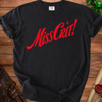 Black t-shirt with red "Miss Crit!" graphic and Comfort Colors tag.
