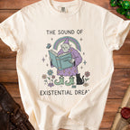 T-shirt with wizard reading "Existential Tome" and text "THE SOUND OF EXISTENTIAL DREA".