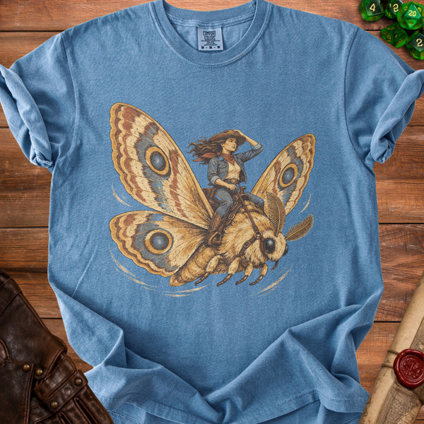 Moth Rider T-Shirt in Blue Jean