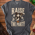 Dark grey t-shirt with "Raise The Party" text and a ghost wizard.