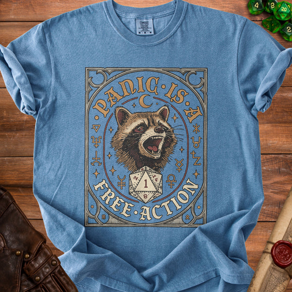 Panic Raccoon T-Shirt in Blue Jean