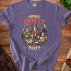 Honk Quest Party t-shirt design with geese dressed as fantasy adventurers.