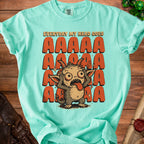 T-shirt with cartoon monster and text "EVERYDAY MY HEAD GOES AAAAA"