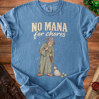 Blue t-shirt with wizard character and "NO MANA for chores" text.