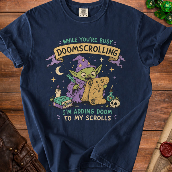 Doomscroll Wizard T-Shirt in True Navy