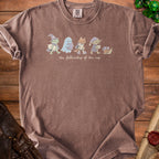Brown t-shirt with cartoon characters and "the fellowship of the nap" text.