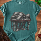 Knight in armor asleep at a table holding a beer mug, "Mentally I'm at the Tavern" text.