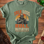 Green t-shirt with knight graphic reading "Talk Less Roll Initiative"