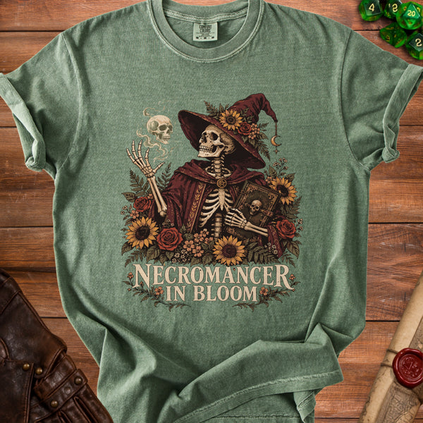 Necromancer Bloom Sunflower T-Shirt in Moss