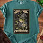 Wizard frog with "No Thoughts Left" mug, "Mental Check: Fail" text.