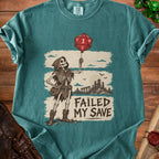 Grim reaper holding a d20 balloon with text "Failed My Save."