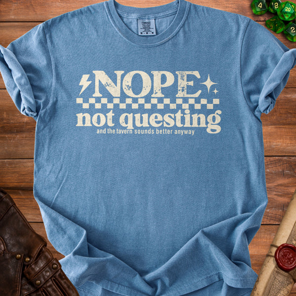 Not Questing T-Shirt in Blue Jean