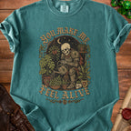 Skeleton in armor waters plants with text "You Make Me Feel Alive."