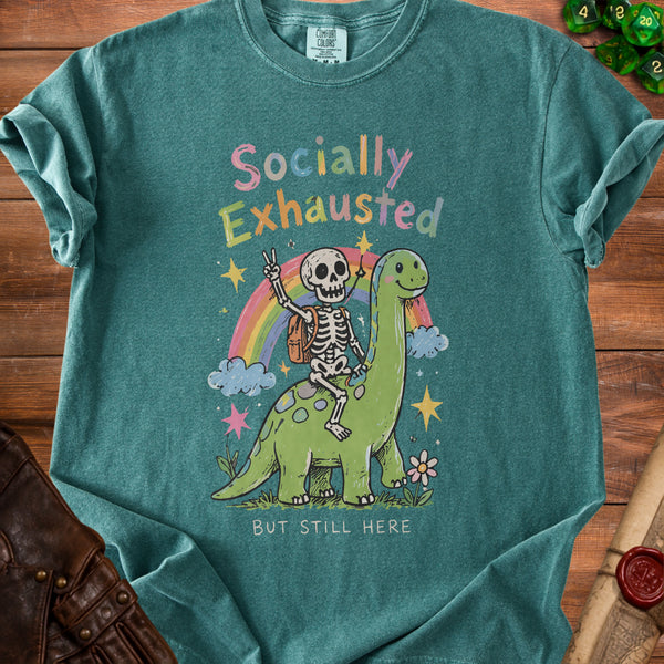 Socially Exhausted T-Shirt in Blue Spruce