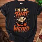 Black t-shirt with cartoon vampire and text "I'm Not That Weird".