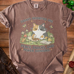 Calico cat with text "Today's priorities are peace, snacks, and fewer opinions."