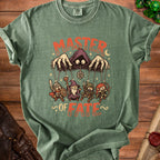 Green t-shirt with "MASTER OF FATE" text and D&D characters.